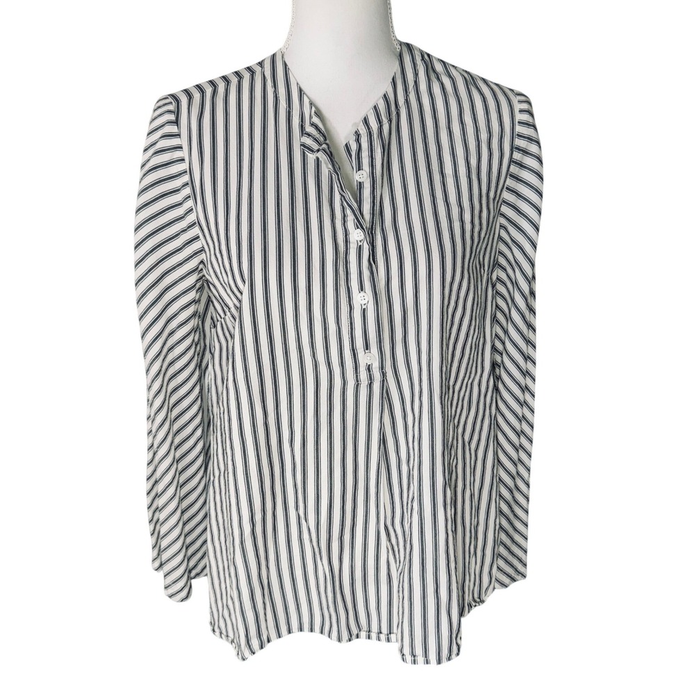 Madewell Gray White Striped Long Sleeve Button Front Blouse Bell Sleeve Small